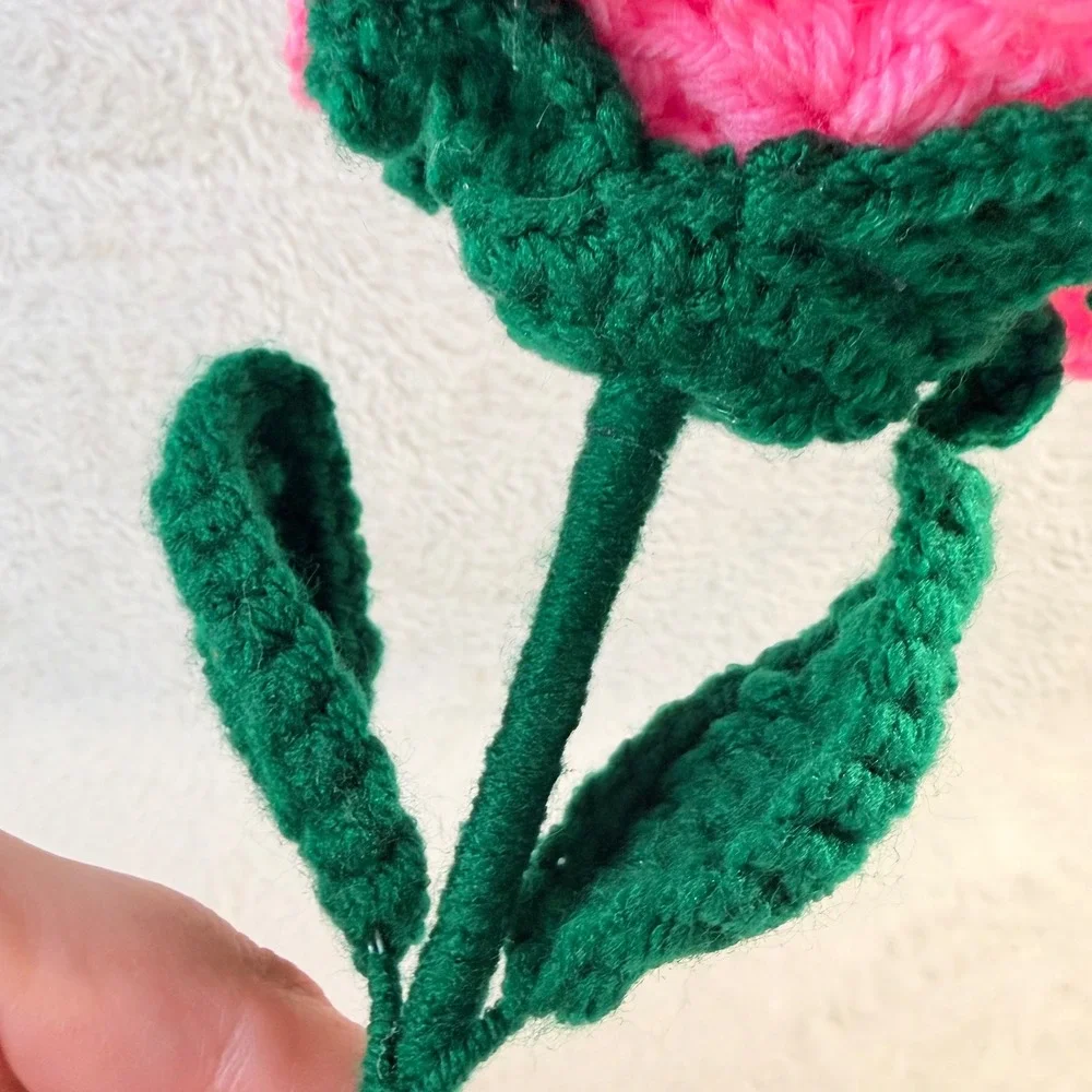 Handmade Crochet Rose Unisex OS Hot Pink New Everlasting‎ Yarn Flower Decor